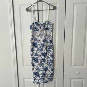 Elegant Blue and White Floral Dress